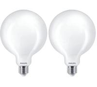 Philips Bombilla LED de Filamento Mate G120 E27 con Forma de Globo, 13W Equivalente a 120 W, Luz Blanca Cálida 2700 K nergética D (Paquete de 2)