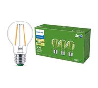 Philips Bombilla LED ultraeficiente, clase de eficiencia energética A, con casquillo E27, 40 W, transparente, blanco cálido 2700 K, pack de 6 unidades