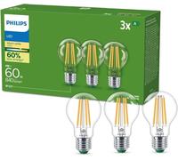 Philips Bombilla LED UltraEficiente Filamento, E27, 4 W Equivalente a 60 W, Luz Cálida 2700K nergética A, pack 3 unidades