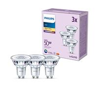 Philips - Bombilla tipo foco 4.6W (Eq. 50W) 355 lúmenes, casquillo GU10, Luz Blanca Cálida (2700k) - Pack 3 Bombillas