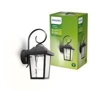 Philips Buzzard Aplique de Pared Exterior Vintage + Bombilla LED E27, Luz Blanca Cálida, Iluminación para Jardín, Color Negro