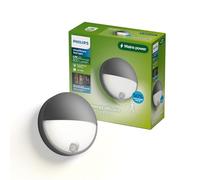 Philips Capricorn Aplique de Pared Exterior Ultraeficiente, 800 lm, 2700K Luz Blanca Cálida, IP44 Resistente a la Intemperie, Duradero, Aluminio, Motion Sensor, Gris Antracita
