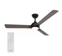 Philips Civx Lámpara de Techo con Ventilador LED, 3 aspas, Diámetro 132 Cm, 2500 Lúmenes, Luz Blanca Tres Tonos (3000 K/4500 K/6500 K), Regulable al 10%, Mando a Distancia, Negro/Madera oscura
