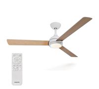 Philips Civx Lámpara de Techo con Ventilador LED, 3 aspas, Diámetro 132 Cm, 2500 Lúmenes, Luz Blanca Tres Tonos (3000 K/4500 K/6500 K), Regulable al 10%, Mando a Distancia, Blanco/Madera clara