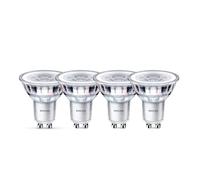 Philips Classic Foco LED PAR16 GU10 2700K 355lm 4.6W/50W Blanco, Pack de 4 | Luz Blanca Fría No Regulable, Cristal Mate, Ideal para Iluminación de Acento 36° en Lámparas o Focos Empotrados o de Carril