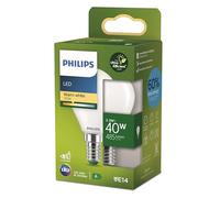 PHILIPS Classic ultra-efficient LED bulb with energy efficiency efficiency class A, E14 base, replaces 40W, frosted, cool white light, drop shape