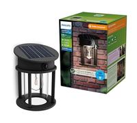 Philips Geri Aplique de Pared Exterior Solar Ultraeficiente, Bombilla Solar Reemplazable, Sensor de Movimiento, 4000K, Redondo, Negro