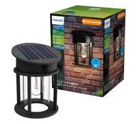 Philips Geri Aplique de Pared Exterior Solar Ultraeficiente, Bombilla Solar Reemplazable, Sensor de Movimiento, 2700K, Redondo, Negro