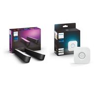 Philips Hue Barra de luz, Hue Play, Luz blanca y colores, Negro 2 Unidades + Puente, Accesorio para bombillas y lámparas inteligentes Hue