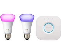 Philips Hue - Bombilla inteligente, E27, Puente Philips Hue incluido, Luz blanca y colores, Compatible con Alexa y Google Home - Pack de 2 Bombillas LED Inteligentes