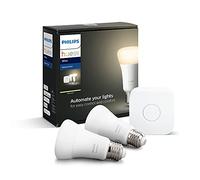 Philips Hue - Bombilla inteligente, E27, Puente Philips Hue incluido, Luz cálida regulable, Compatible con Alexa y Google Home - Pack de 2 Bombillas LED Inteligentes
