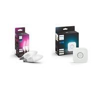 Philips Hue Bombilla Inteligente Vela LED E14, 52 W, con Bluetooth, Luz Blanca y de Colores (Pack de 2) + Puente, Accesorio para bombillas y lámparas inteligentes Hue
