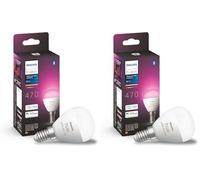 Philips Hue - Bombilla LED inteligente Esférica, casquillo E14, 5.1W 470 lúmens, Luz Blanca y de Colores, Compatible con Alexa y Google Home (Paquete de 2)