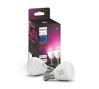 Philips Hue - Bombilla LED inteligente Esférica, casquillo E14, 5.1W 470 lúmens, Luz Blanca y de Colores, Compatible con Alexa y Google Home - Pack de 2