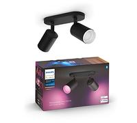 Philips Hue Fugato Foco de 2 Luces LED Inteligentes Regulables, Negro | Luz Blanca y de Colores, Control por App y Voz, Compatible con Alexa, Google y Apple Home, Incluye 2 Bombillas LED GU10 350lm