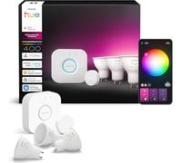 Philips Hue Kit Inicio Pro: Bridge, Smart button, 3 bombillas led inteligentes GU10, Luz Blanca y Colores, funciona con Apple Home, Amazon Alexa, Google Assistant, Samsung SmartThings