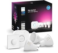 Philips Hue Pack 1 Bridge + 1 Smart Button + 3 Focos LED inteligentes GU10 | 400lm, 4.2W, Luz Regulable Blanca y de Colores 2000-6500K, Control por App y Voz, Compatible con Alexa, Apple y Google Home