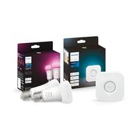 Philips Hue Pack 2 Bombillas LED inteligentes E27 + Hue Bridge, luz blanca y colores, 800 lm, 9W