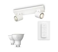 Philips Hue Pack: X2 Focos Philips Runner (blanco) + 2 Bombillas Gu10 Luz Blanca Cálida + Mando