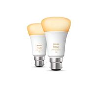 Philips Hue - Paquete de 2 bombillas LED inteligentes de color blanco [Bayonet Cap B22] - 1100 lúmenes (equivalente a 75 W) Funciona con Alexa, Asistente de Google, Apple Homekit.
