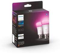 Philips Hue - Paquete de 2 bombillas LED inteligentes de color blanco y ambiente [Bayonet Cap B22] - 800 lúmenes (equivalente a 60 W) Funciona con Alexa, Asistente de Google, Apple Homekit.