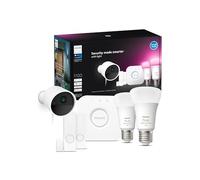 Philips Hue Pack de inicio Secure - Cámara cableada blanca, 2 sensores, 2 bombillas E27, Bridge