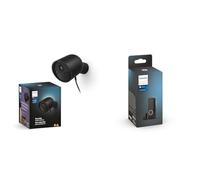 Philips Hue Secure Cámara de Video Vigilancia Inteligente para Exteriores o Interiores, Versión con Cable, Negro + Philips Hue Secure Sensor de Contacto Inteligente para Puertas y Ventanas, Negro
