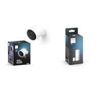 Philips Hue Secure Cámara de Video Vigilancia Inteligente para Exteriores o Interiores, Versión con Cable, Blanco + Philips Hue Secure Sensor de contacto inteligente para Puertas y Ventanas, Blanco