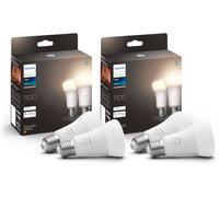 Philips Hue White - Bombillas inteligentes LED E27,1055lúmenes, Luz Blanca Cálida, Regulable, Controlable mediante Aplicación, Compatible con Amazon Alexa nergética F, Pack de 4