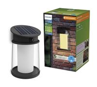 Philips Juda Aplique de Pared Exterior Solar Ultraeficiente, Bombilla Solar Reemplazable, Sensor de Movimiento, 2700K, Negro