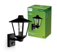 Philips Kinno Aplique de pared con sensor de movimiento para exteriores, luz hacia arriba, Max 25W, casquillo E27, Negro