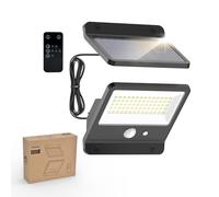Philips Lámpara de seguridad solar exterior LED 6500K, proyector de pared impermeable con energía solar y sensor de movimiento PIR, control remoto con cable de 5 metros, impermeable IP65, 3 modos