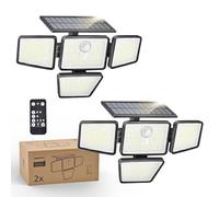Philips - Lámpara solar de seguridad exterior, 196 LED con sensor de movimiento PIR, 3 modos, 4 cabezales orientables, proyector de energía solar con mando a distancia, IP65 impermeable - 2 unidades