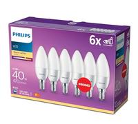 Philips LED E14 - Bombillas Vela, 5.5 W Equivalentes a 40 W en Incandescencia, 470 lúmenes, Luz Blanca Cálida, Pack de 6
