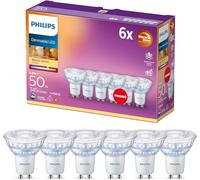 Philips - LED Gu10, 3.8 W Equivalente a 50 W, 345 Lumen, Regulable, Blanco Cálido, 6 Unidad (Paquete de 1)