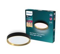 Philips LED Hanno Plafón de Techo, 24W, 2700 lm, Luz Blanca Cálida 2700K, Protección IP20, SceneSwitch, Redondo, Detalle Dorado, Color Negro