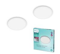 Philips LED lámpara de techo para cuarto de baño Superslim, blanca, 15 W, luz blanca neutra 4.000 K, 3 niveles de iluminación - regulable sin regulador, protección IP44, paquete doble