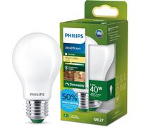 Philips LED UltraEfficient Bombilla A60 E27, 40W equivalentes, Luz Blanca Cálida 2700K, 485lm, Regulable, EyeComfort, Vida útil de 50.000 horas, Clase energética A, Efecto Mate, 1 ud