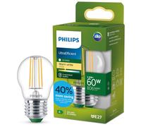 Philips LED UltraEfficient Bombilla de Filamento P45 E27, 60W equivalentes, Luz Blanca Cálida 2700K, 806lm, EyeComfort, Vida útil de 50.000 horas, Clase energética A, Transparente, 1ud