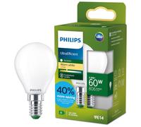 Philips LED UltraEfficient Bombilla P45 E14, 60W equivalentes, Luz Blanca Cálida 2700K, 806lm, EyeComfort, Vida útil de 50.000 horas, Clase energética A, Efecto Mate, 1 ud