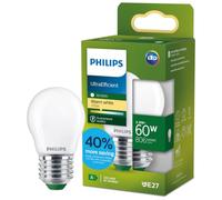 Philips LED UltraEfficient Bombilla P45 E27, 60W equivalentes, Luz Blanca Cálida 2700K, 806lm, EyeComfort, Vida útil de 50.000 horas, Clase energética A, Efecto Mate, 1 ud