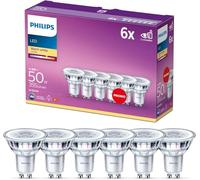 Philips Bombilla LED GU10 cristal transparente 50W luz blanca cálida no regulable pack de 6
