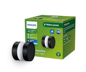 Philips Lighting: Aplique pared Exterior Laven, 6W, 4000K luz branca neutra, negro, resistente a intemperie IP44