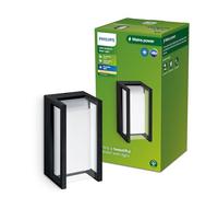 Philips Lighting: Aplique pared Exterior Pyrona, 12W, 2700K luz branca cálida, negro, resistente a intemperie IP44