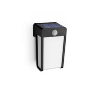 Philips Lighting: Aplique pared Exterior Shroud, alimentación solar, 2.3W, 2700K, negro, sensor movimiento, resistente a intemperie IP44