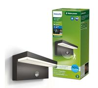 Philips Lighting: Aplique pared Exterior Ultraeficiente Bustan, 3.8W, 2700K luz blanca cálida, Antracita, con sensor movimiento, resistente intemperie IP44