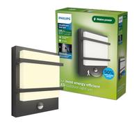 PHILIPS Lighting: Aplique pared Exterior Ultraeficiente Petronia, 3.8W, 2700K, Antracita, con sensor movimiento, resistente intemperie IP44
