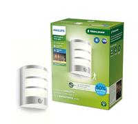 Philips Lighting: Aplique pared Exterior Ultraeficiente Python, 3.8W, 2700K, Plateado,con sensor movimiento, resistente intemperie IP44