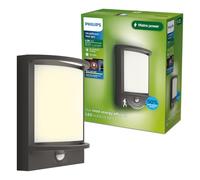 PHILIPS Lighting: Aplique pared Exterior Ultraeficiente Samondra, 3.8W, 2700K, Antracita, con sensor movimiento, resistente intemperie IP44