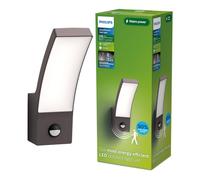 PHILIPS Lighting: Aplique pared Exterior Ultraeficiente Splay, 3.8W 2700K, Antracita, con sensor movimiento, resistente intemperie IP44